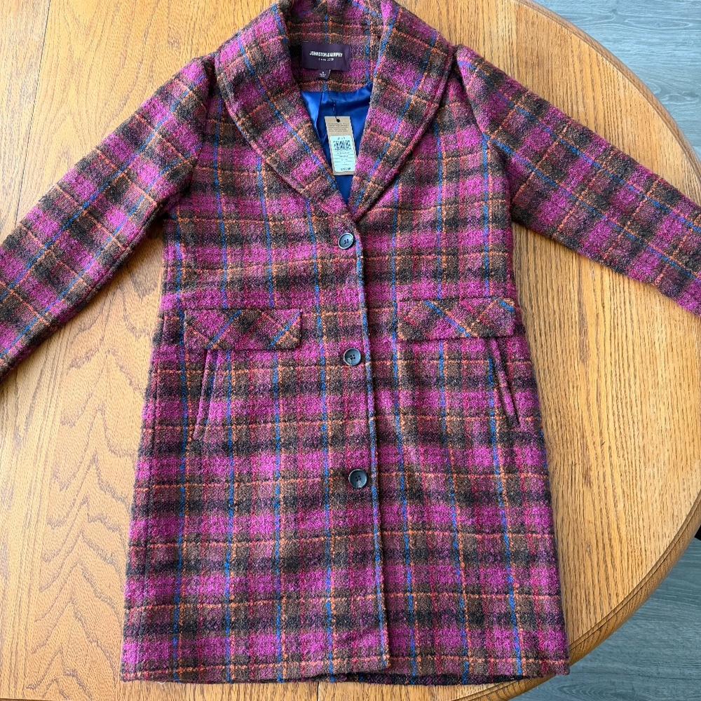 Johnston&Murphy Shawl Collar Plaid Coat NEW